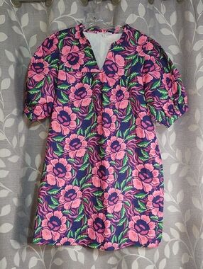 Michelle McDowell Floral Pink Puff-Sleeve Women's Dress size M